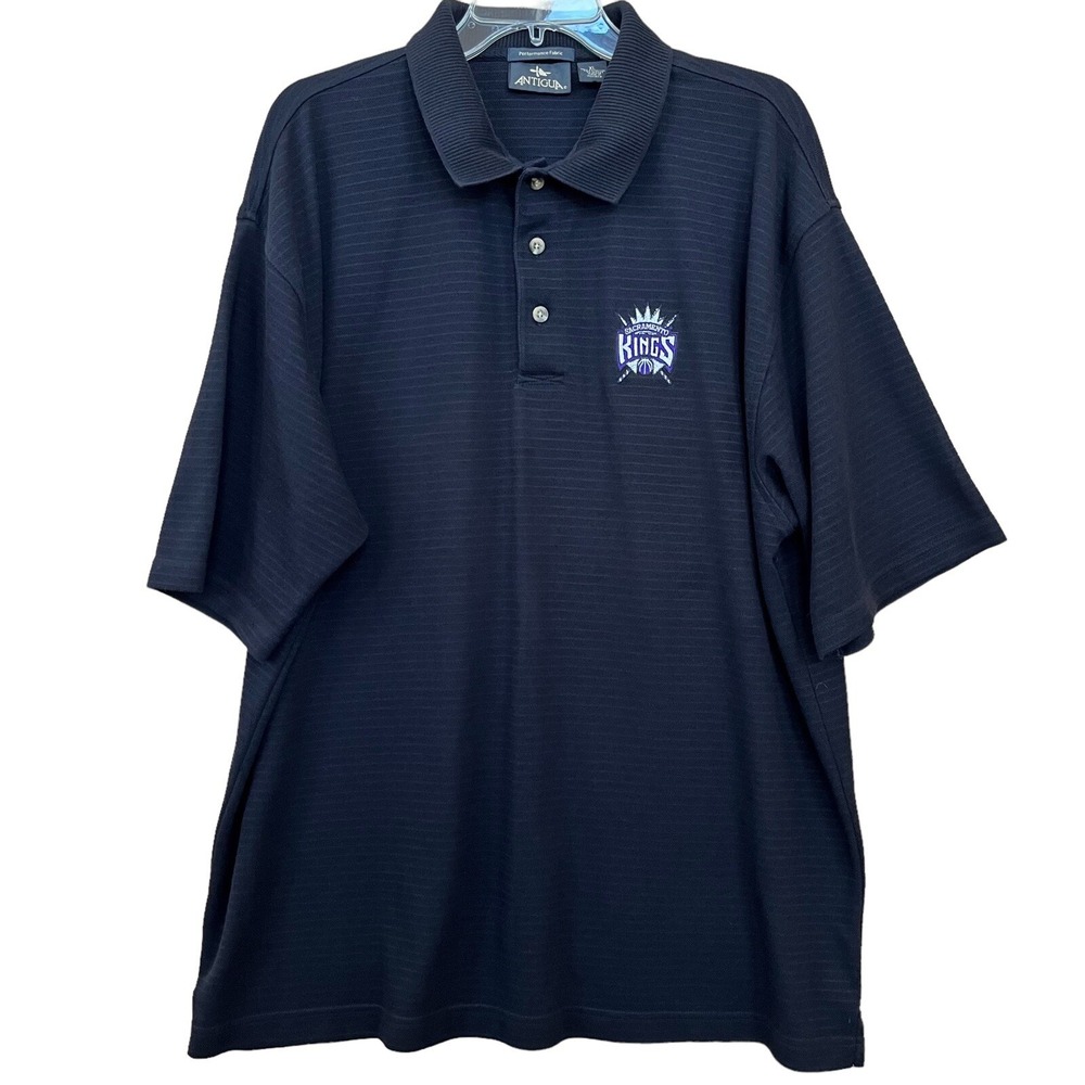 Sacramento Kings Polo Shirt Mens XL Antigua Black Embroidered NBA Golf